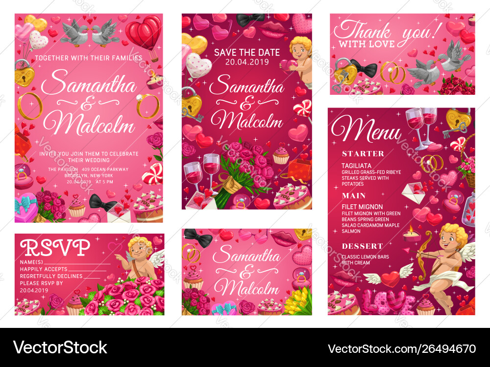 Groom and bride names wedding day party invitation Groom and bride names wedding day party invitation vector image