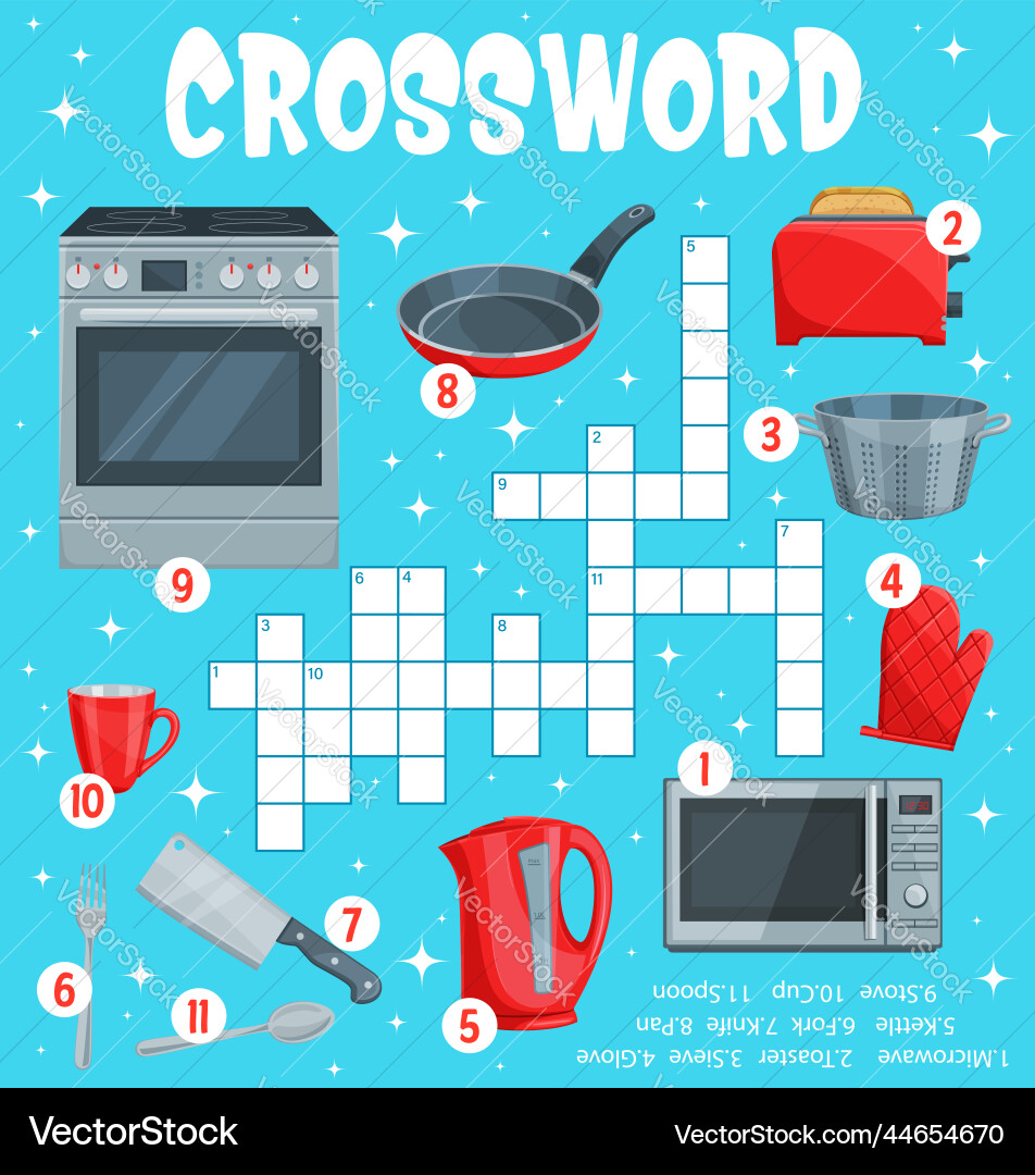 Household appliances and kitchen utensil crossword vector image