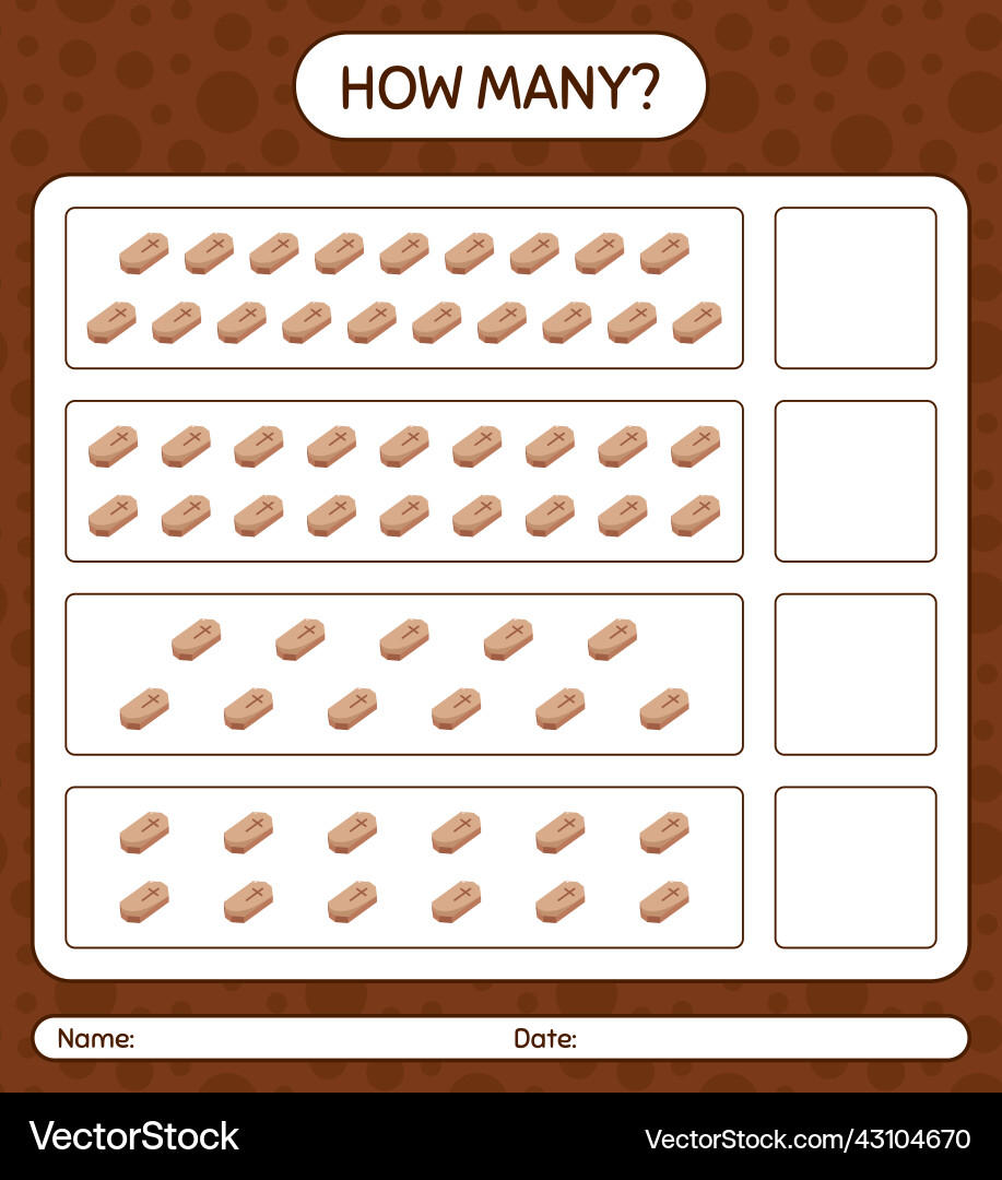 How many counting game with coffin worksheet How many counting game with coffin worksheet vector image