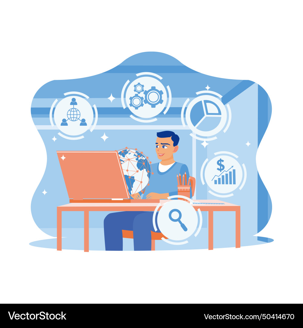 Man working in front of laptop with forex chart Man working in front of laptop with forex chart vector image