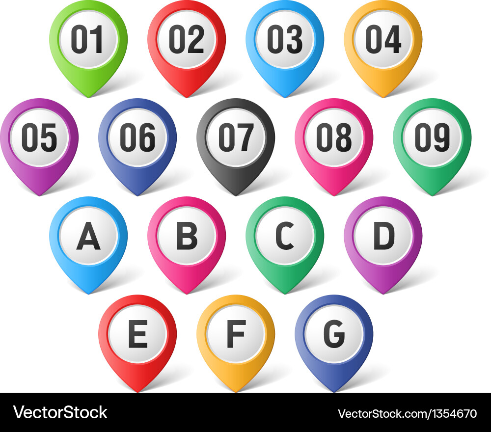 Map Pointer Set with Numbers and Letters vector image