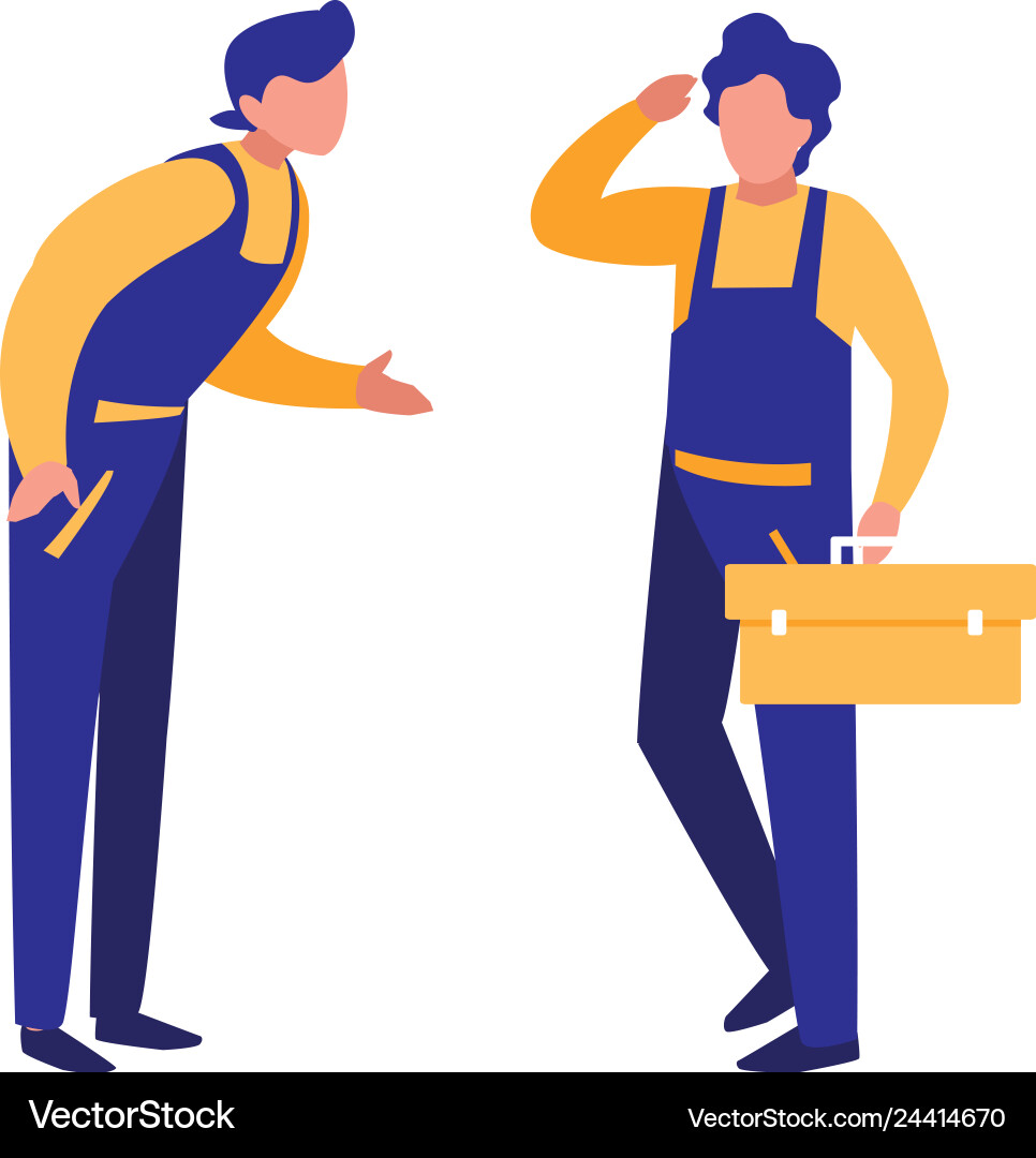 Mechanics workers with toolbox characters vector image