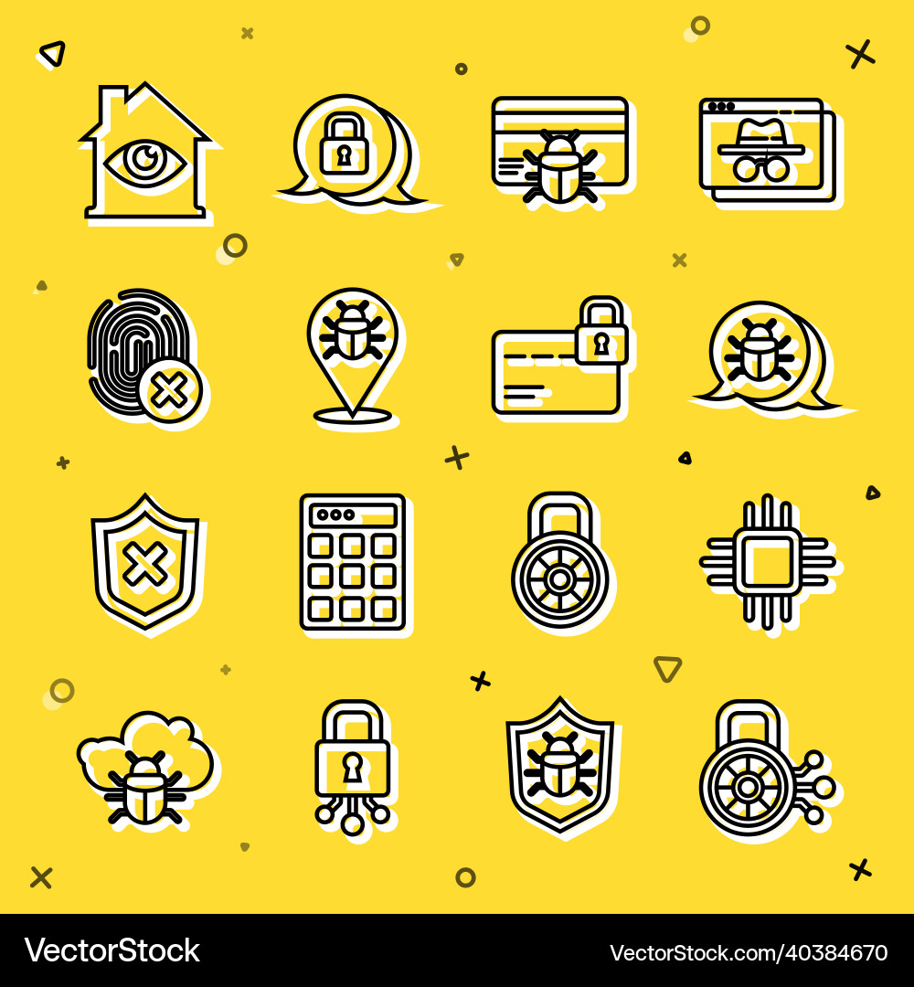 Set line cyber security processor vector image