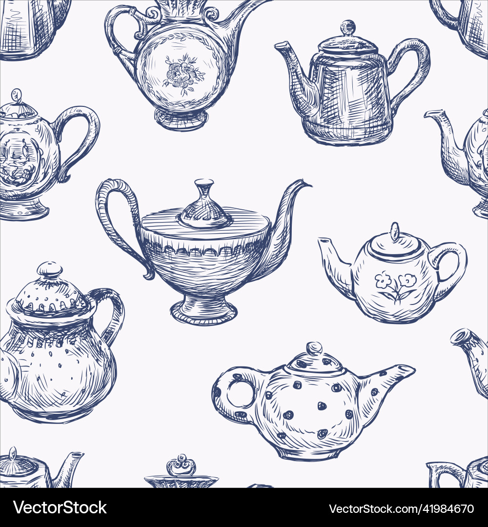 Vintage Teapot Sketch Pattern vector image