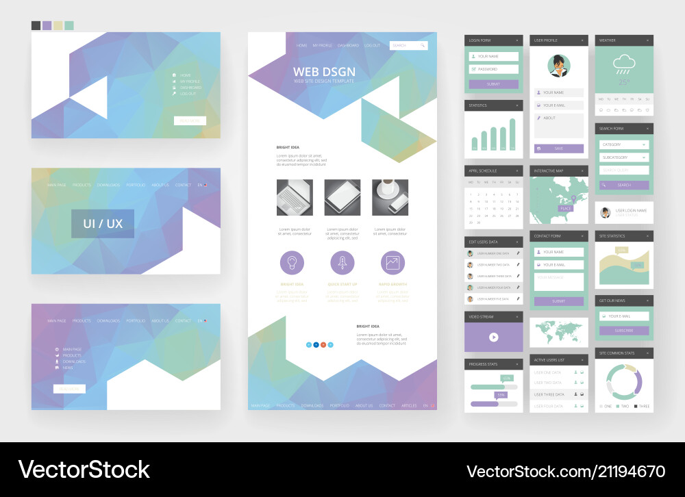 Website design template and interface elements Vector Image