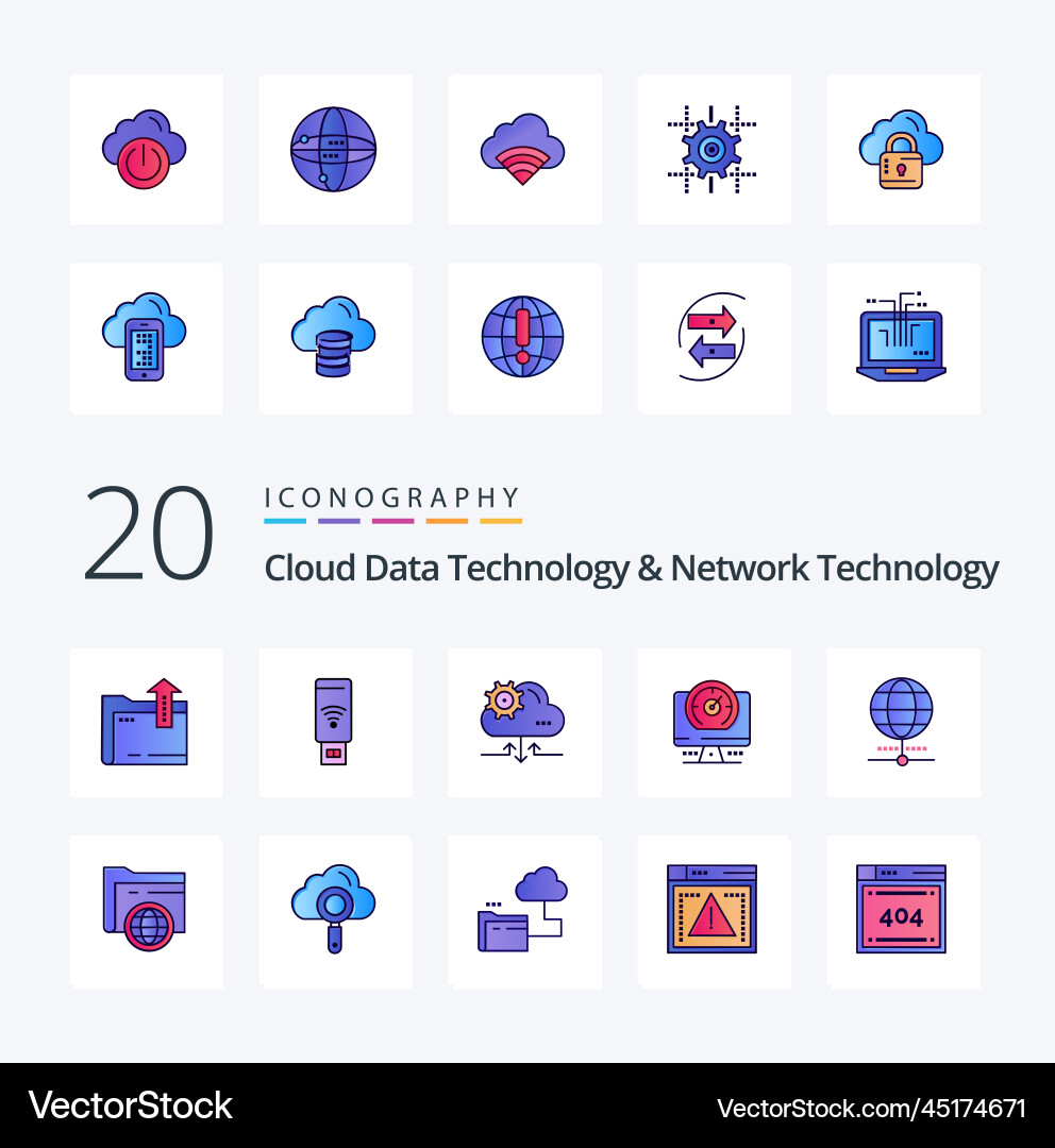 20 cloud data technology and network vector image