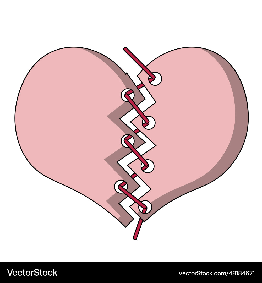 A broken heart connected by threads in color A broken heart connected by threads in color Vector Image