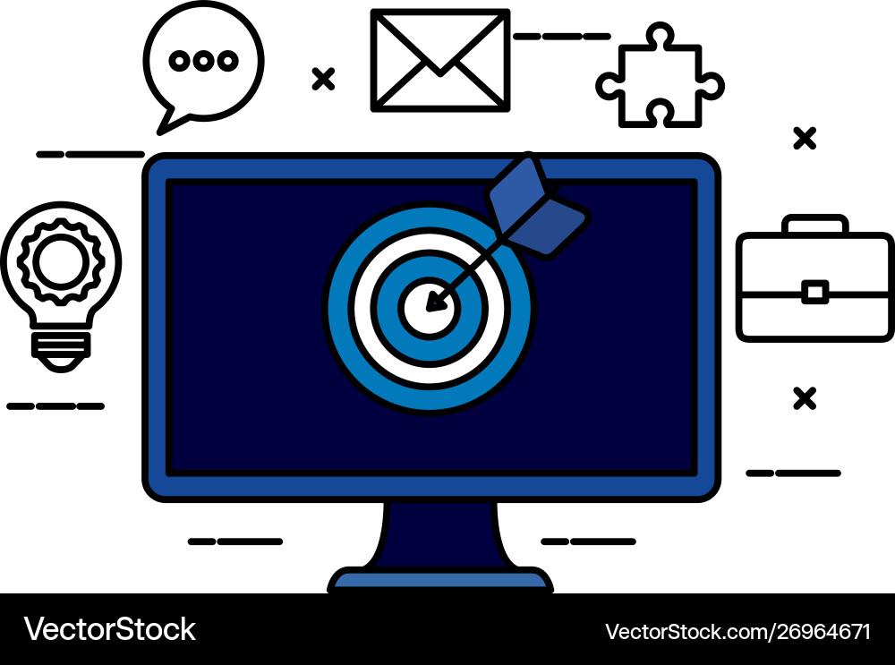 Desktop computer with target and iccons Vector Image