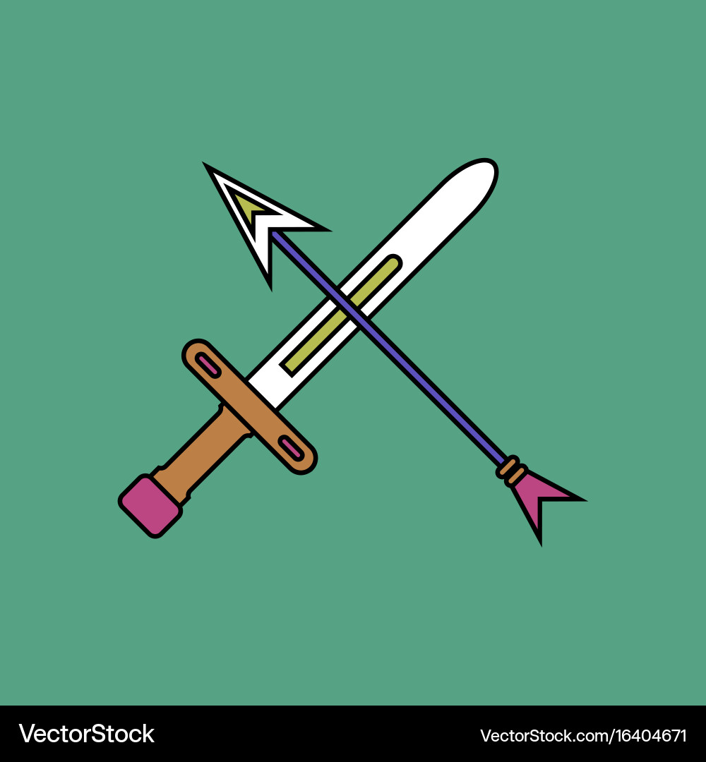 Flat icon design collection sword and arrow vector image