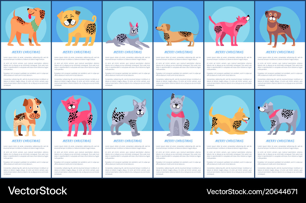Frohe Weihnachten festliche Plakate mit Cartoon Hunden Frohe Weihnachten festliche Plakate mit Cartoon Hunden vektorbild