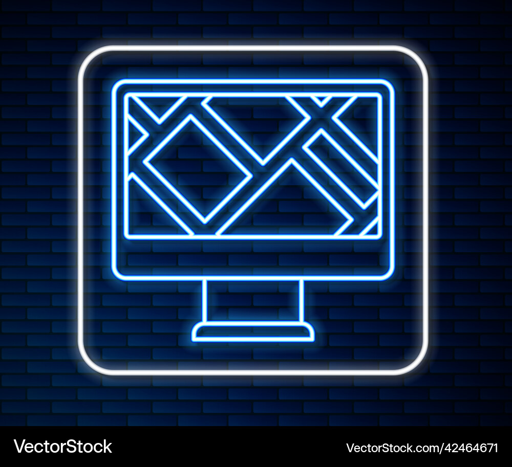 Glowing neon line computer monitor and folded map Glowing neon line computer monitor and folded map vector image