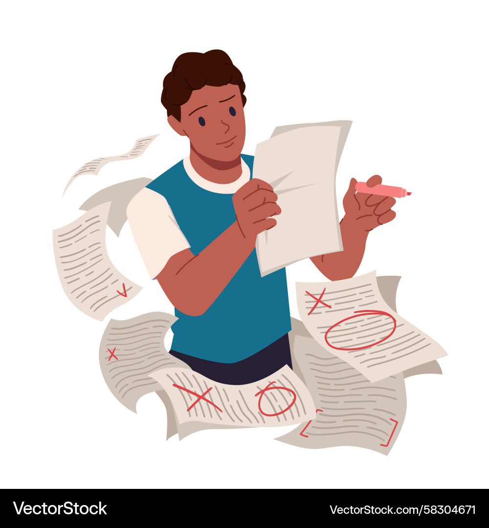 Man Correcting Text on Paper Vector Image