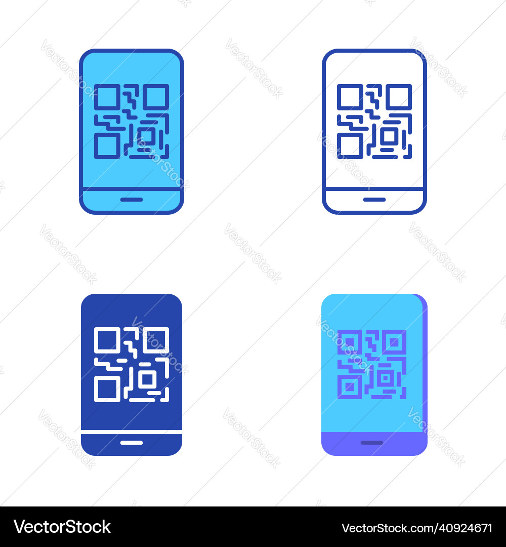 Mobile phone with qr code icon set in flat Mobile phone with qr code icon set in flat vector image