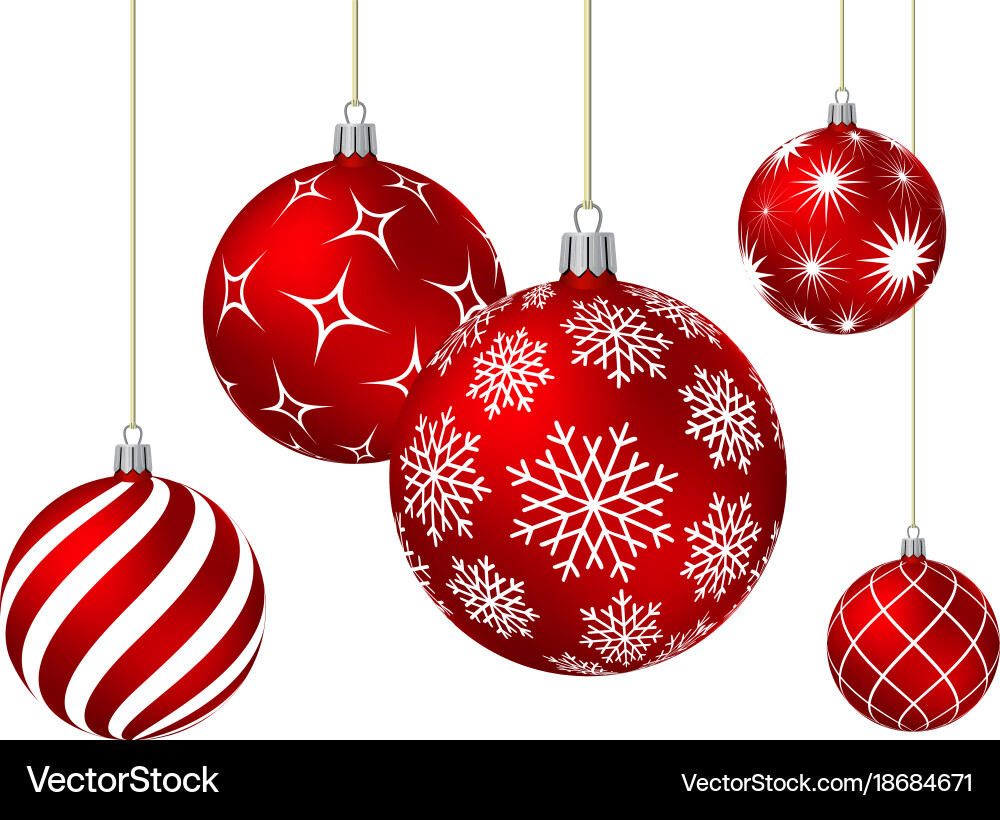 Red christmas balls with different patterns Vector Image
