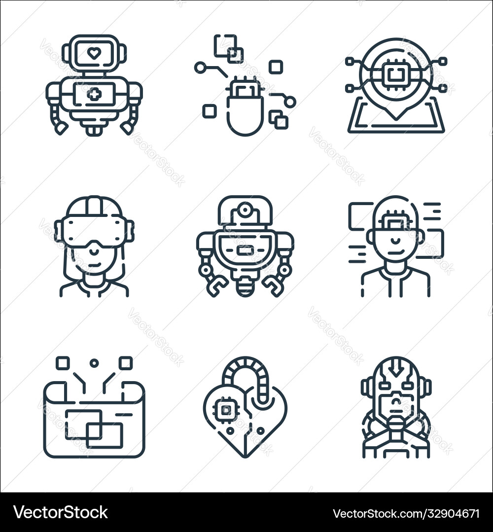 Robotics line icons linear set quality Robotics line icons linear set quality vector image