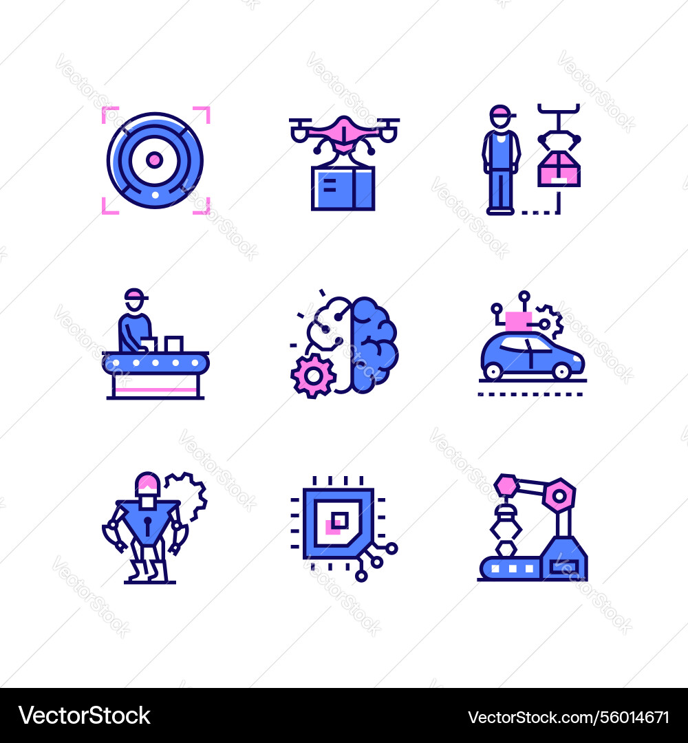 Robots and people - line design style icons set Vector Image