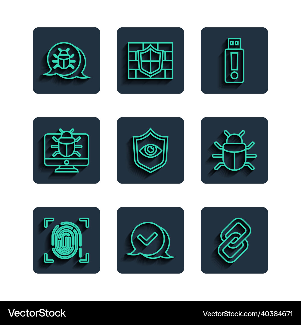 Set line fingerprint check mark speech bubble vector image