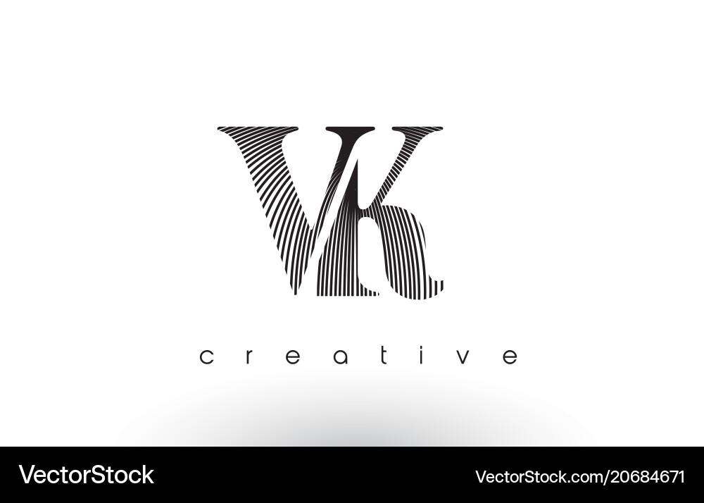 Vk logo design with multiple lines and black vector image