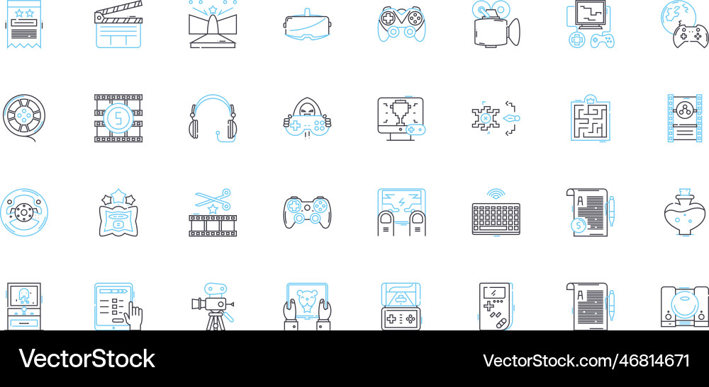 Vodcasting linear icons set digital broadcasting Vodcasting linear icons set digital broadcasting vector image