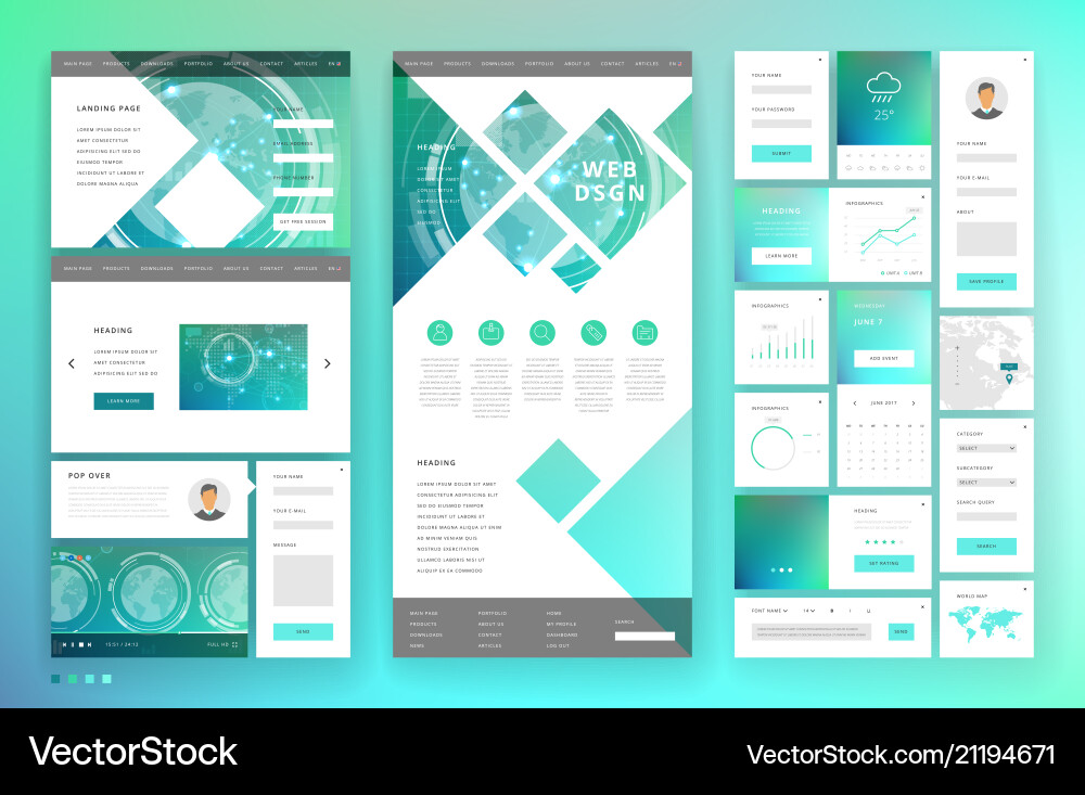 Website template design with interface elements vector image