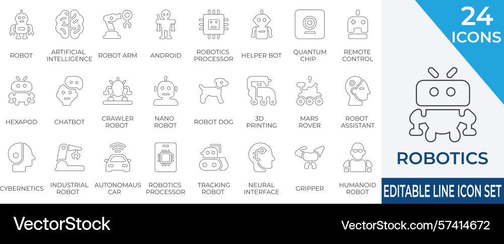 Advanced robotics and ai stroke icon set Advanced robotics and ai stroke icon set vector image