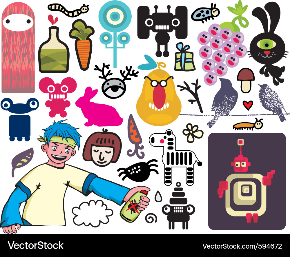 Bunte Cartoon Icons Vektorbild