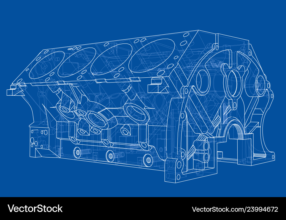 Engine block sketch rendering of 3d vector image