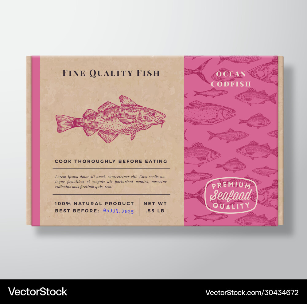 Fish pattern realistic cardboard container Fish pattern realistic cardboard container vector image