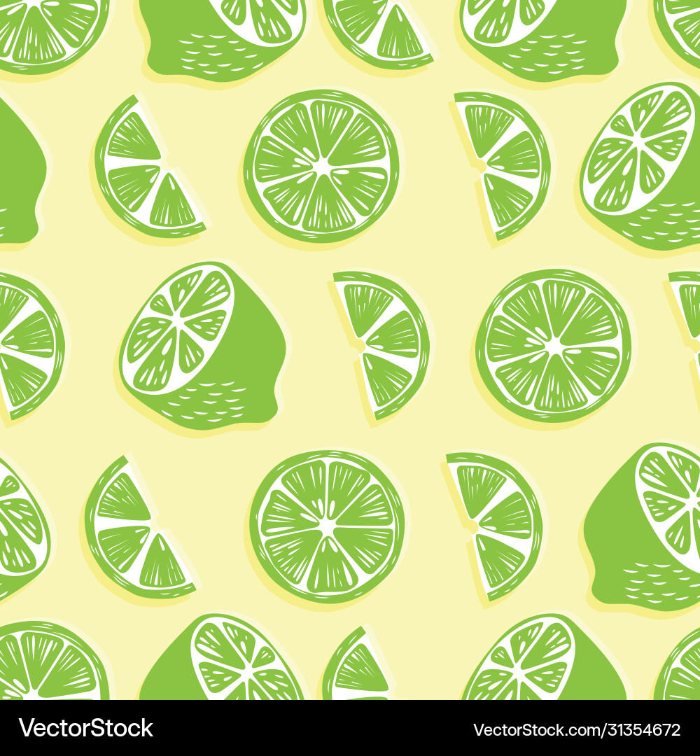Lime Fruit Pattern - Halves & Slices Vector Image