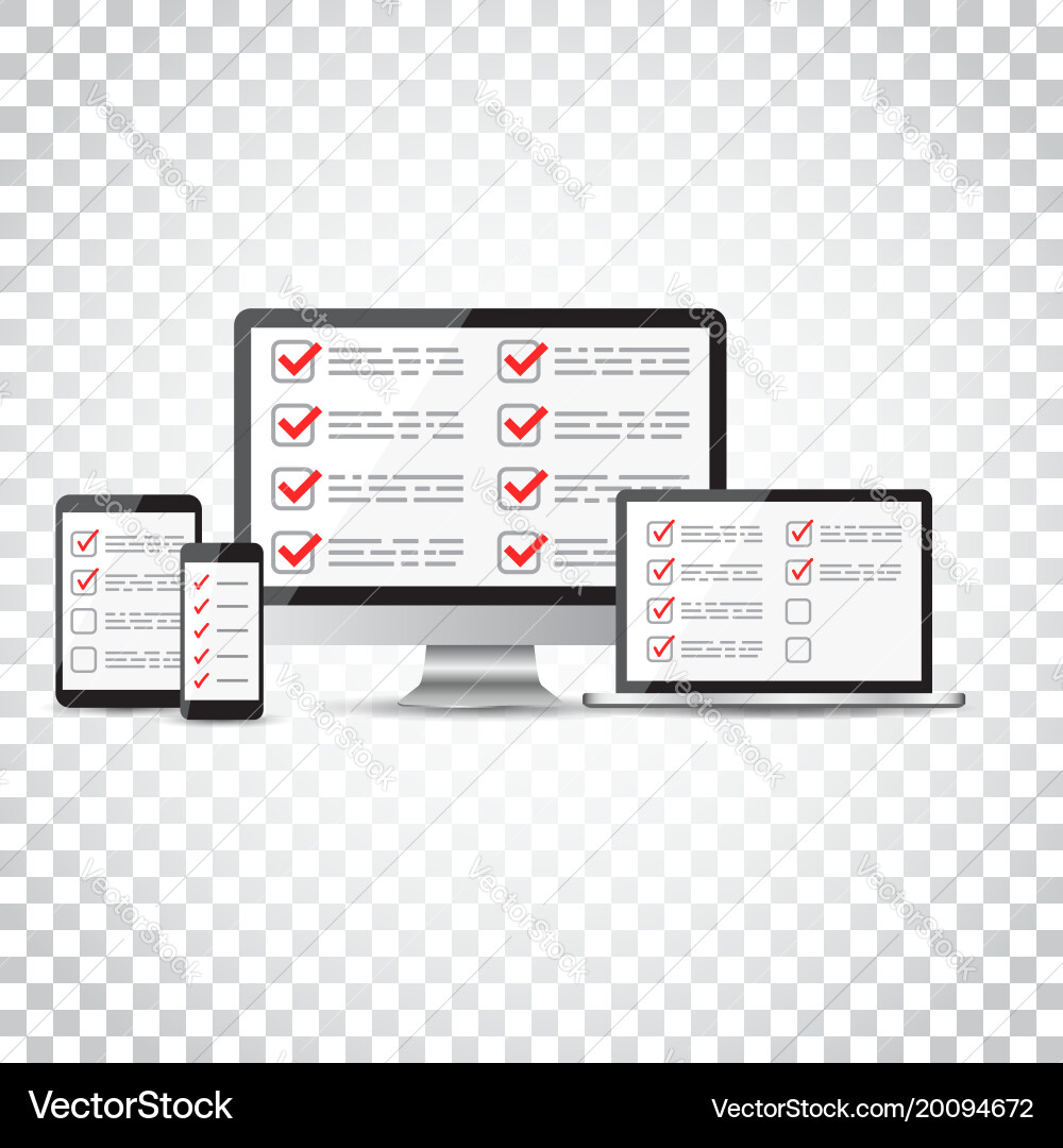 Online survey checklist set tablet computer vector image