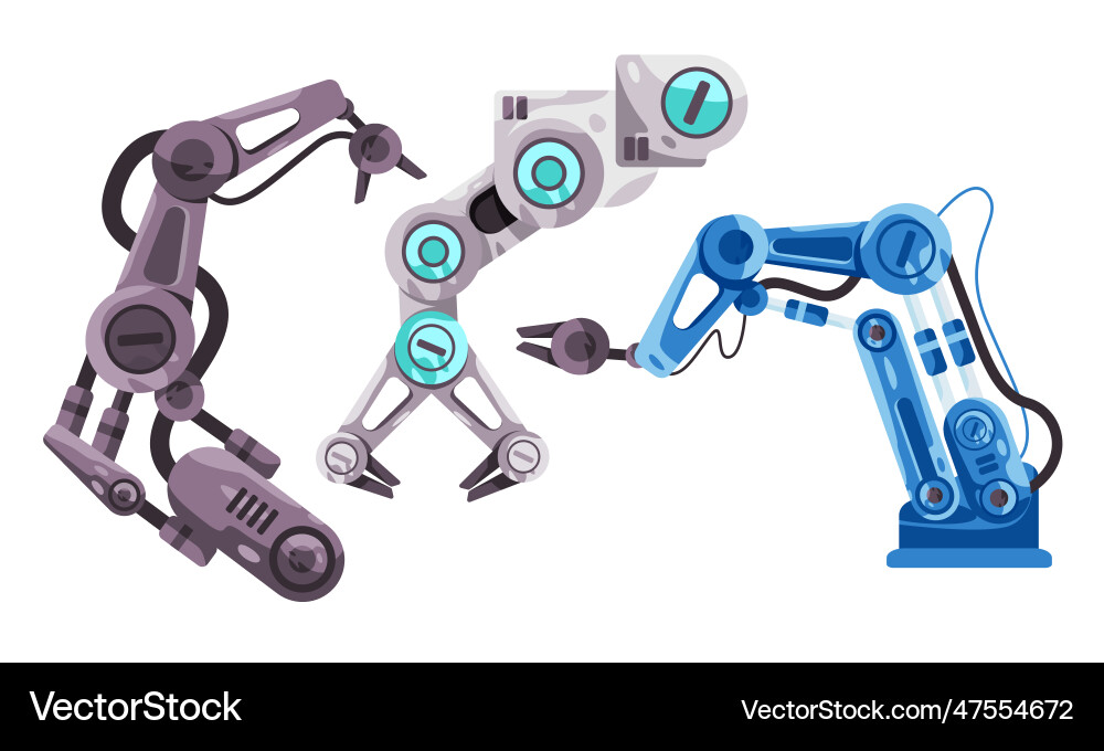 Robotic arm set collection in many color grey Robotic arm set collection in many color grey vector image