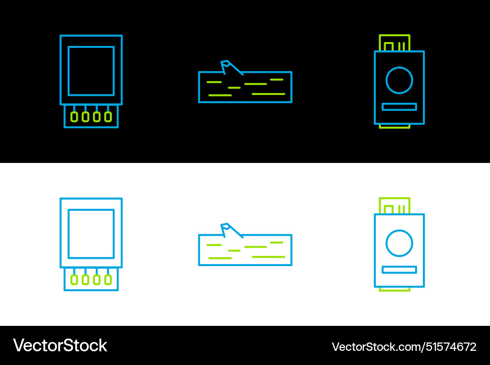Set line passport with ticket open matchbox Set line passport with ticket open matchbox Vector Image