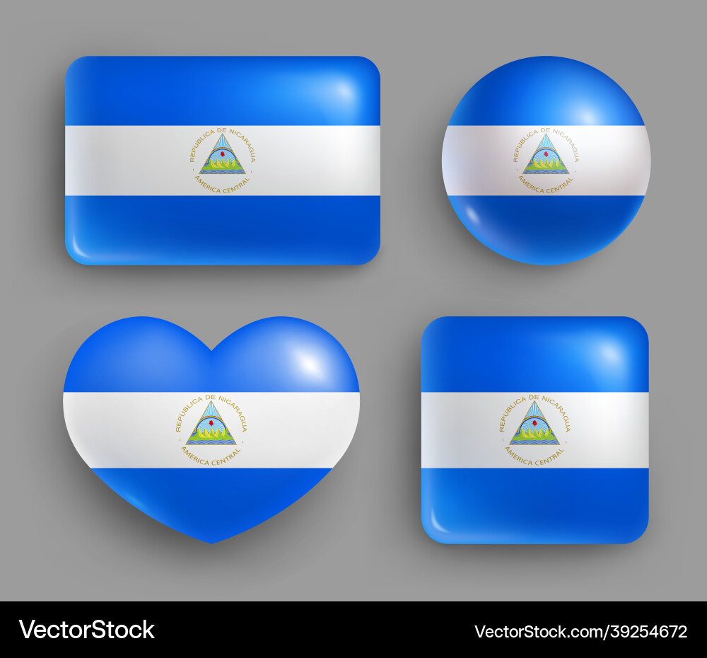 Set of glossy buttons with nicaragua country flag Set of glossy buttons with nicaragua country flag Vector Image