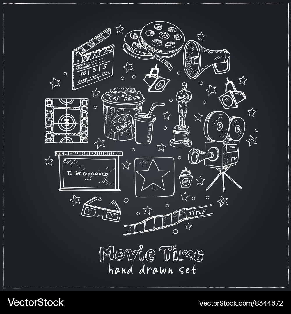 Set of objects and symbols on the cinema theme Vector Image