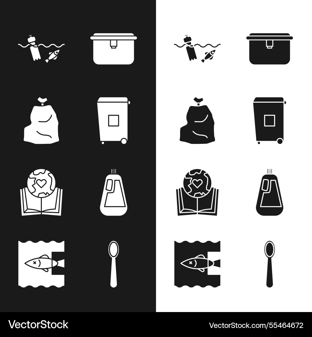 Set trash can garbage bag problem pollution vector image