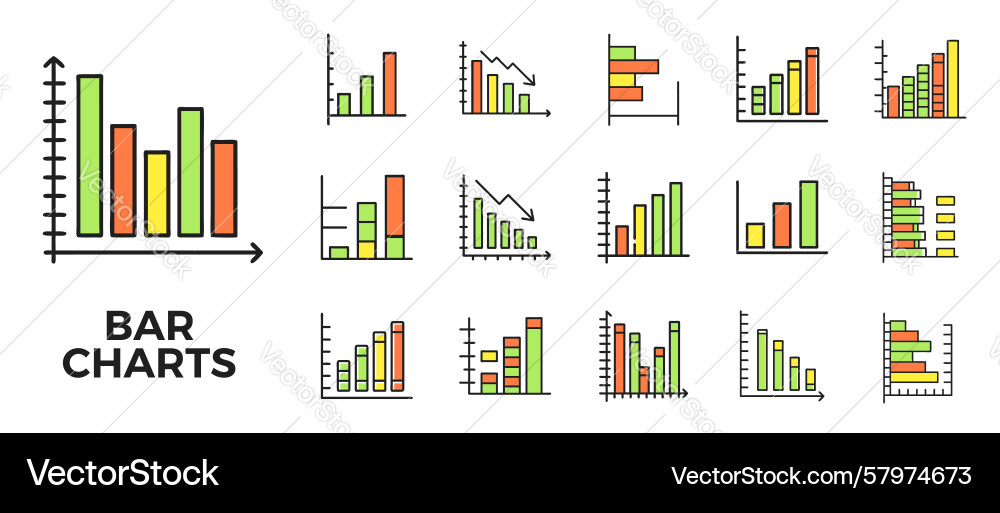 Bar charts set statistical data horizontal Vector Image