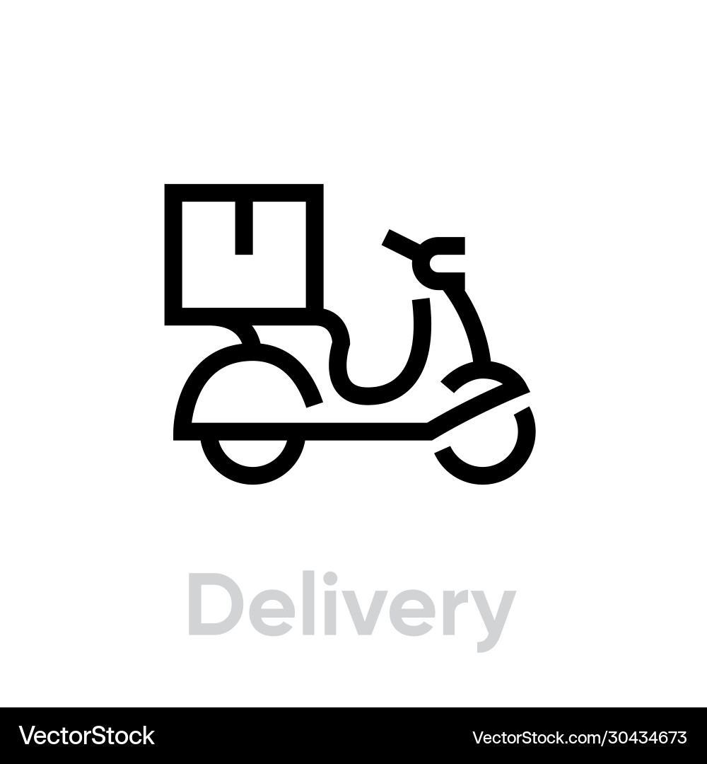 Bike Delivery Icon - Editable Line Vector Image