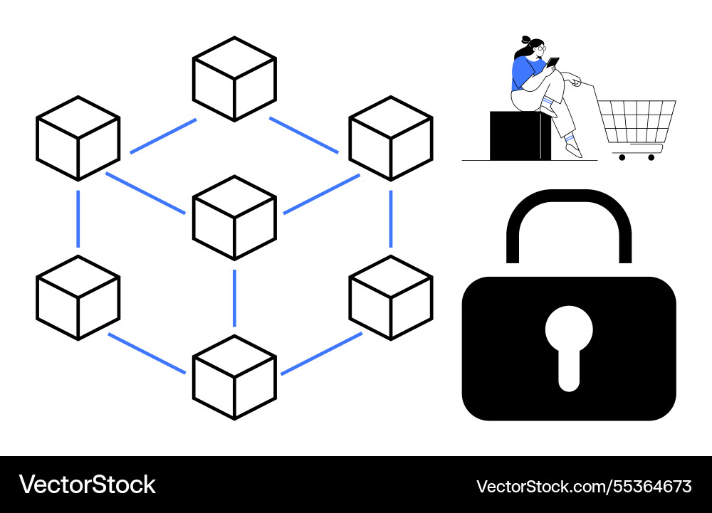 Blockchain network elements with security and e Blockchain network elements with security and e vector image
