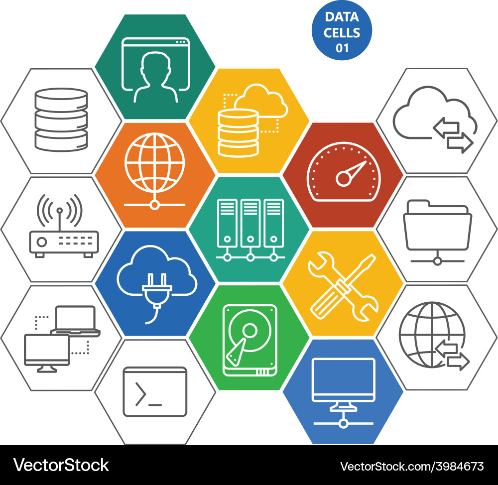 Data Network Icons - Computers & Cloud Vector Image