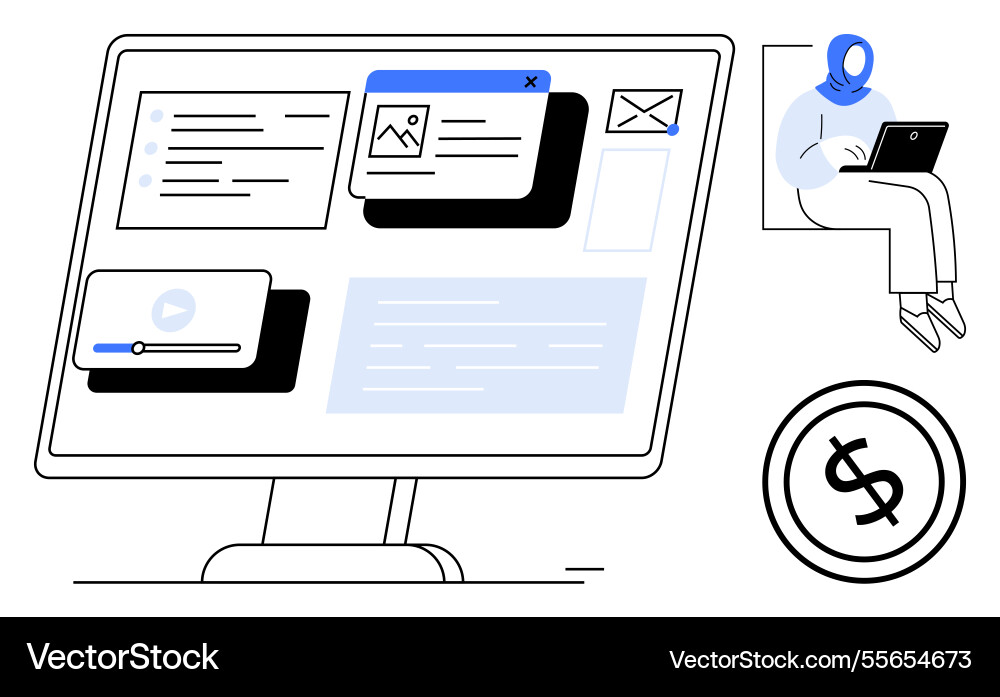 Digital workspace with person working remotely Vector Image