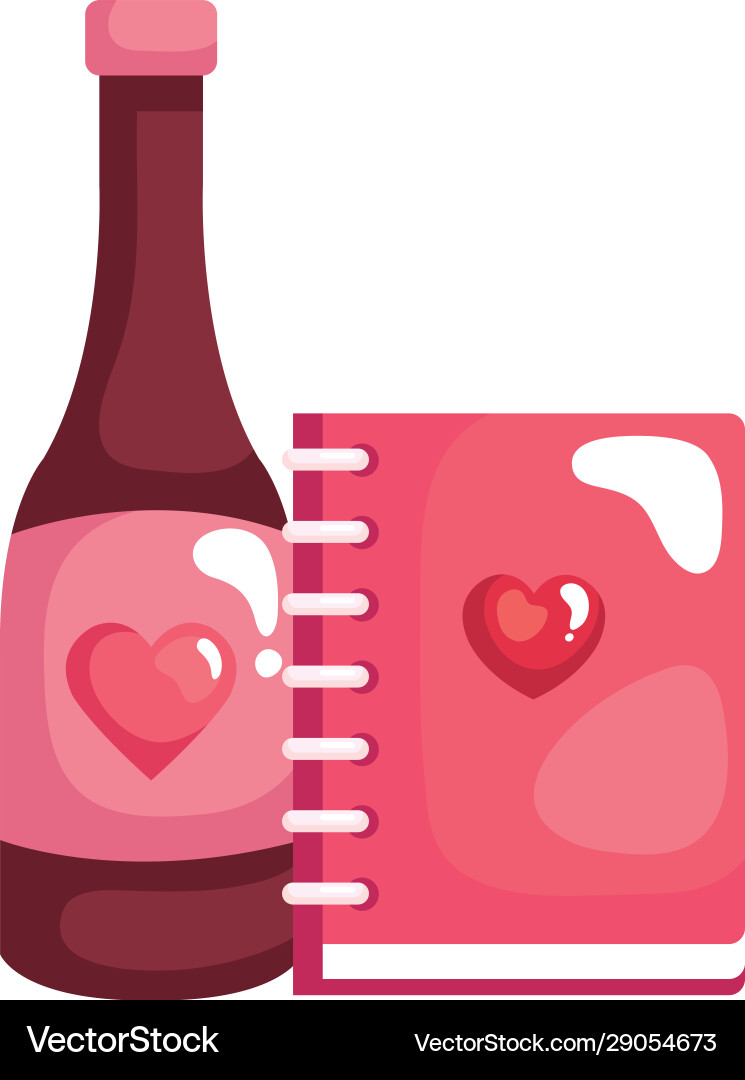 Notebook with bottle wine isolated icon vector image