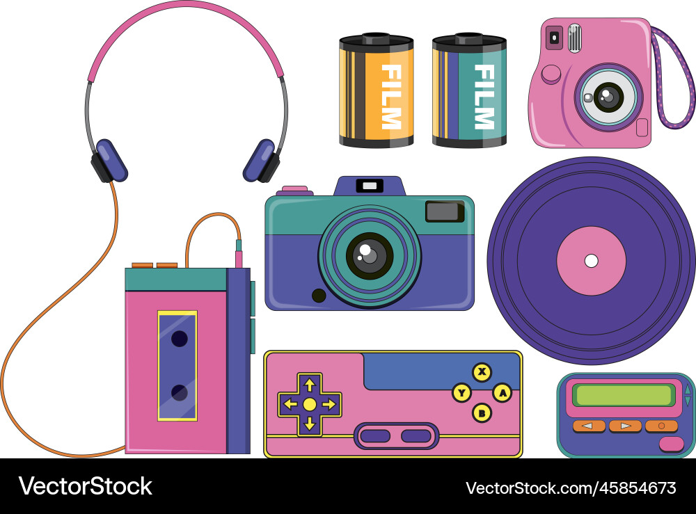 Retro device objects and elements set Retro device objects and elements set vector image