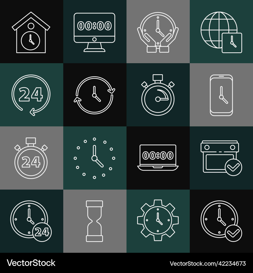 Set line clock calendar with check mark alarm Set line clock calendar with check mark alarm vector image