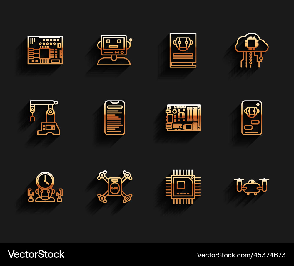 Set line robot and digital time manager printed Set line robot and digital time manager printed vector image