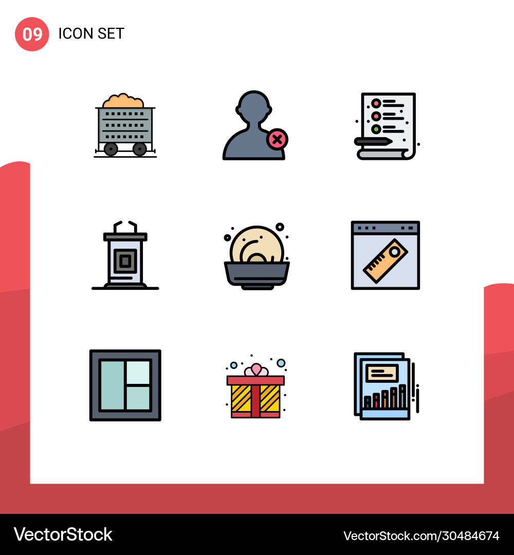 9 user interface filledline flat color pack vector image