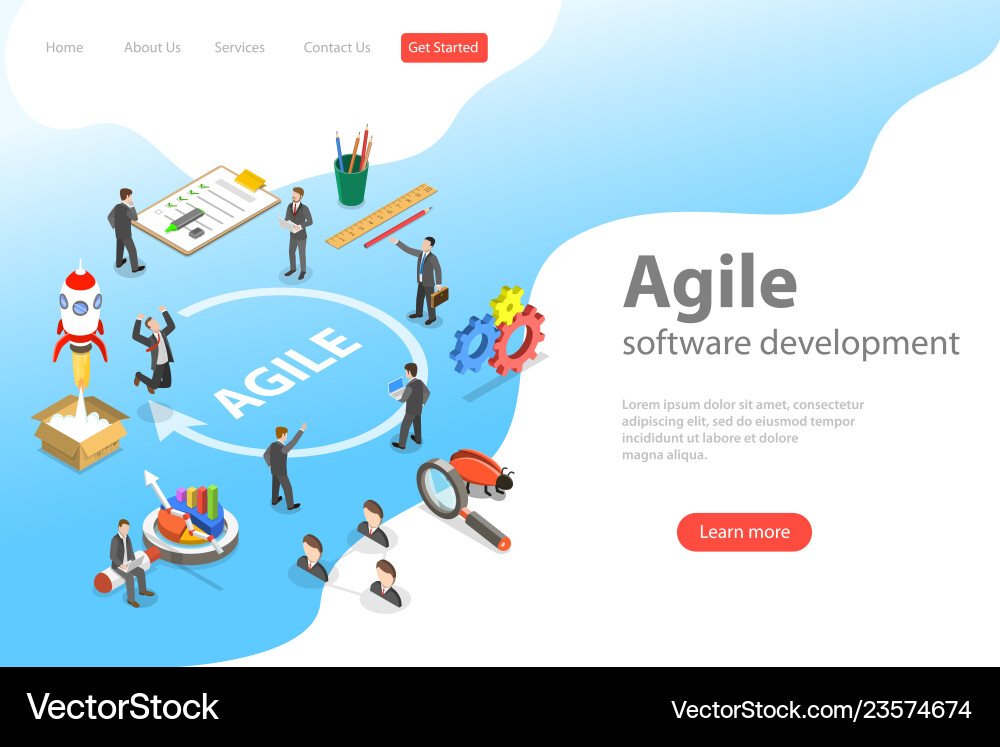 Agile Software Development Landing Page vector image