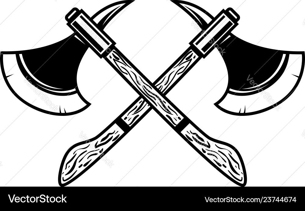Crossed medieval axe design element for label Crossed medieval axe design element for label vector image