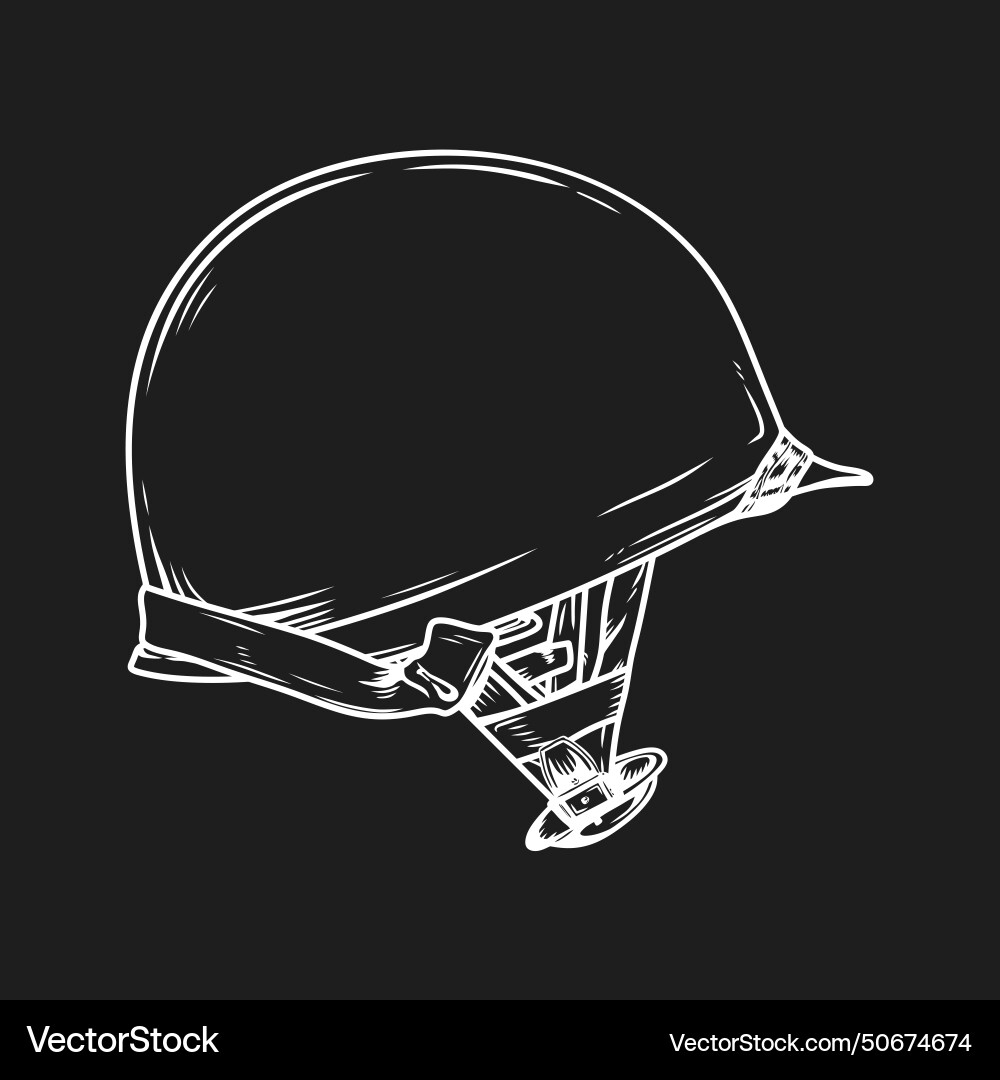 Hand drawn military helmet on black background Hand drawn military helmet on black background vector image