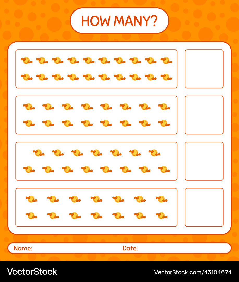 How many counting game with full moon worksheet How many counting game with full moon worksheet vector image