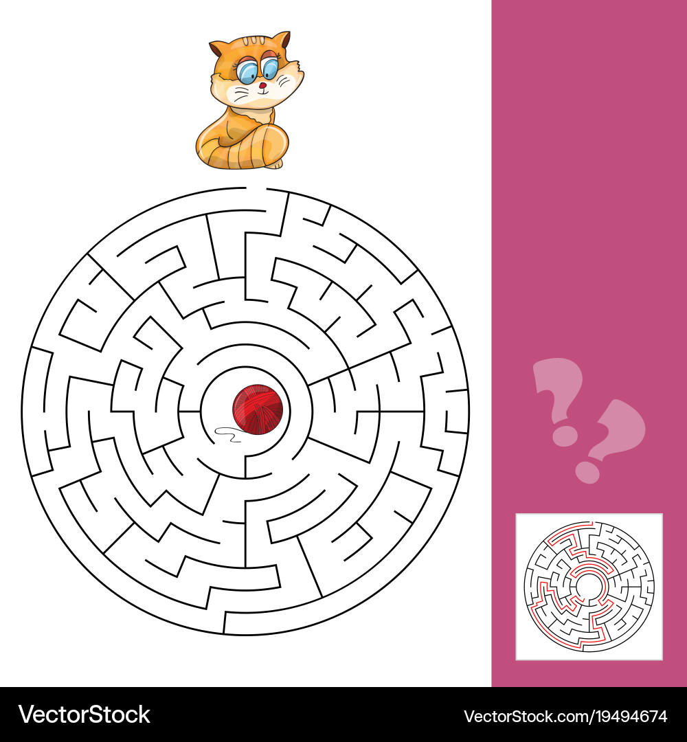 Kitten and wool ball - maze game with solution vector image